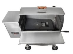 Stainless Steel Maverick 850 Wood Pellet Grill -GrillGear Shop 850 Stainless Big Wheels DrainOpen scaled 1
